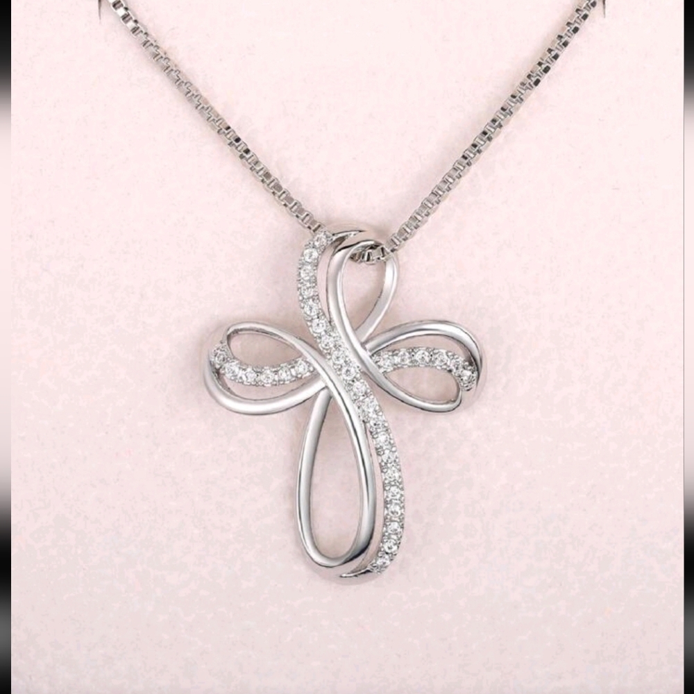 Sterling Silver Infinity Cross Pendant Necklace - White